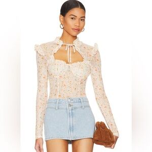 Revolve Elegant Floral Long Sleeve Blouse XS